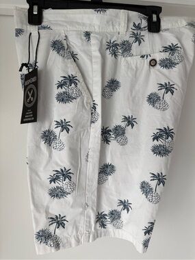 Bespoke White Cotton Shorts with Navy Pineapple Print